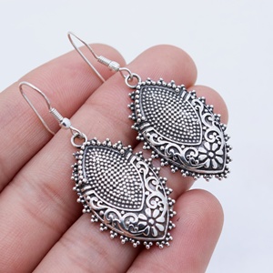 Wholesale Oxidized 925 Sterling Silver Floral Granulation Marquise Drop Earrings Memoria Jewels - Product Image 5