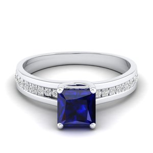 Bague de fiançailles REYES en or rose massif 14 carats avec diamant taille princesse 0,15 carat et saphir bleu, bijoux fins, prix de gros - Product Image 5
