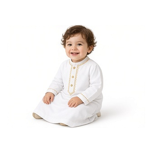 Baby Boys White Thobe with Gold Embroidery Long Sleeve <b>Islamic</b> Jubba Kandura Toddler Muslim Eid Ramadan <b>Clothing</b> - Product Image 3