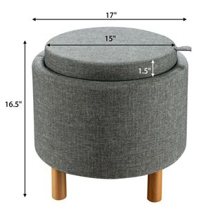 Round Bedroom <b>Storage</b> Ottoman <b>with</b> Tray and Non-Slip Pads Fabric <b>Stool</b> & Ottoman - Product Image 4