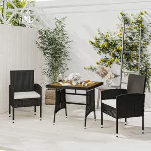 Conjunto de Comedor para Exterior de Madera de Acacia Sólida con Ratán PE Negro, Colección de Muebles de Jardín de Acero - Product Image 1