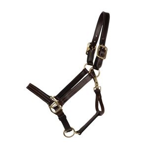 Licol de cheval durable en cuir marron et nylon, style selle anglaise, avec ferrures en laiton lisse – Accessoire en gros pour chevaux - Product Image 1