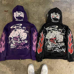 OEM Sweatshirt à capuche unisexe à fermeture éclair avec impression DTG d'un poids lourd de 600GSM Sweat-shirt à capuche vintage à fermeture éclair à impression directe - Product Image 4