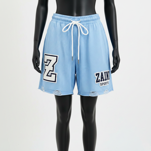 Shorts pour femmes en polyester respirant 160 GSM, bleu clair, avec broderie et logo personnalisé. - Product Image 1