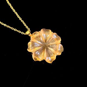 AAA <b>Peach</b> Moonstone Flower Charm Pendant Hand Carved Crystal Flower Necklace for Women Gemstone Pendant Birthday Gift Handmade - Product Image 2