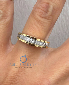 Anillo de compromiso/boda moderno chapado en oro blanco de 14k con corte princesa cultivado en laboratorio IGI, diamante esmeralda unisex, perfecto para fiestas de aniversario - Product Image 1