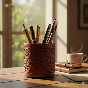 Support en bois polyvalent pour accessoires de bureau, organiseur de stylos pour collection de bureau, support à stylos intemporel en bois pour espace de travail W - Product Image 5