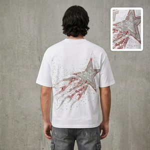 เสื้อยืดผู้ชาย Y2K ลายดาวประดับเพชร แขนสั้น คุณภาพสูง ผ้าฝ้าย 100% สั่งทำได้ พิมพ์ลายดิจิตอล - Product Image 4