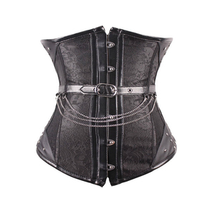 Corsé a rayas para mujer con cierre de cremallera y botones, control de abdomen firme, faja moldeadora de tela satinada, talla adulta - Product Image 4