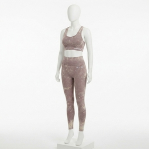 Women Mauve Acid Wash Yoga Set <b>Racerback</b> Crop Sports <b>Bra</b> High Waist Full Length Leggings Gym Fitness Activewear - Product Image 3