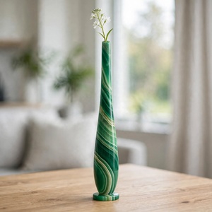 Vase à fleurs sur pied en onyx vert émeraude, fait main, motif tourbillonnant, pour hall d'hôtel, OEM - Product Image 3