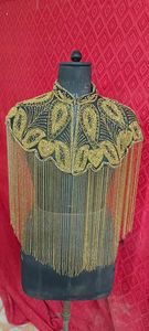 <b>Black</b> Embroidered Beaded Fringe Cape Collar Women Sequin Tassel Shoulder <b>Shawl</b> Evening Party Wear Accessory - Product Image 3