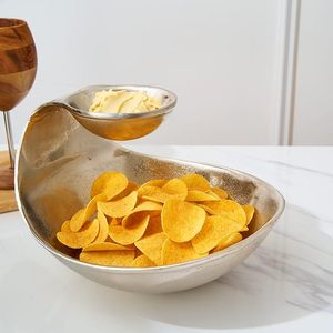 Chip and <b>Dip</b> Serving Bowl <b>Silver</b> Brass Tiered Snack Chip And <b>Dips</b> Serving Bowls - Product Image 2