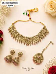 Parure de bijoux ethniques plaqués or avec zircon et jadau, collier et boucles d'oreilles en laiton, bijoux de mariée avec choker et dupatta pour femme, idéale pour les mariages et les fêtes - Product Image 6