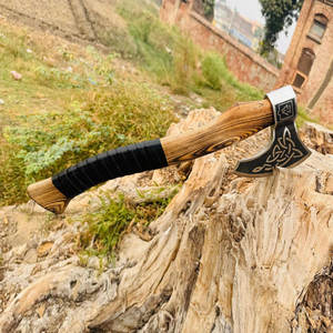 Decorative Industrial Grade Norse Viking <b>Axe</b> with Heritage Inspired Head Patterns Handcrafted Wood Handle Premium Construction - Product Image 2