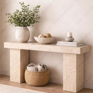 Mesa Consola de Piedra Travertino de Lujo, Banco Minimalista para Entrada, Mesa Moderna de Decoración Neutral para el Hogar, para Pasillo y Sala de Estar - Product Image 1