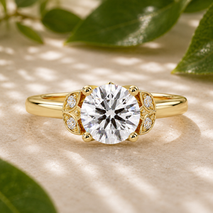 Bagues solitaires classiques à fleurs, diamant rond cultivé en laboratoire, or jaune 14 carats, bagues de mariage, certifiées IGI, bagues d'anniversaire - Product Image 1