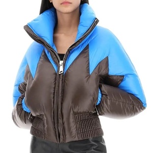 Color Blocked <b>Quilted</b> <b>Jacket</b> Women's Winter Stand Collar Zipper Closure Thick Polyester Wadding Solid <b>Pattern</b> - Product Image 6