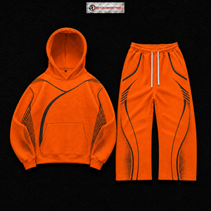 Conjunto Deportivo Personalizado Color Naranja para Hombre, Sudadera con Capucha Extra Grande, Pantalones Jogger, Diseño Gráfico Negro, Ropa Deportiva Urbana, Estilo OEM al por Mayor - Product Image 5
