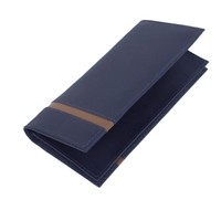 Portefeuille long en cuir bleu marine pour homme, fin, à rayures marron, porte-cartes, organiseur de passeport de voyage, design élégant, polyester