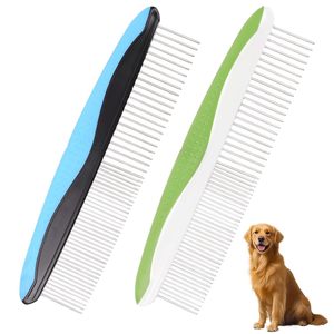 Peigne de toilettage classique en acier inoxydable écologique pour chiens et chats, 48 picots arrondis, professionnel pour la désépaillage - Product Image 1