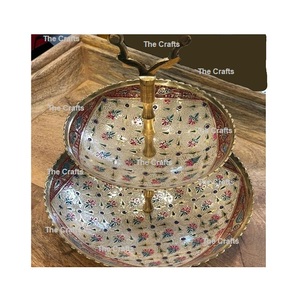 Support à gâteau à deux niveaux en laiton couleur or, support de service pour desserts, taille et forme personnalisées - Product Image 4