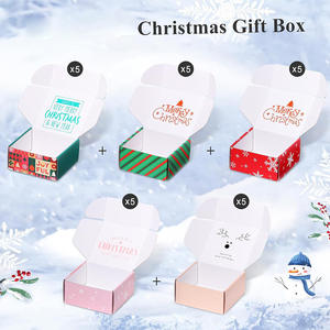 กล่องของขวัญคริสต์มาสสีแดงและสีเขียวพร้อมฝาปิดสไตล์ลายเส้นสองสีกล่องของขวัญคริสต์มาสสำหรับห่อของขวัญอย่างสวยงาม - Product Image 4