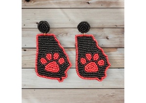 Classic Beaded Football <b>Earrings</b> <b>Red</b> & Black Game Day Statement Dangle <b>Earrings</b> for Women and Girls Boutique and Sports <b>Earrings</b> - Product Image 4