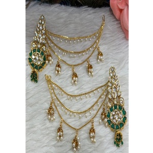 Boucles d'oreilles de haute qualité, aspect pierres précieuses, finition dorée, style traditionnel, pour fêtes, mariages, collection femme. - Product Image 1