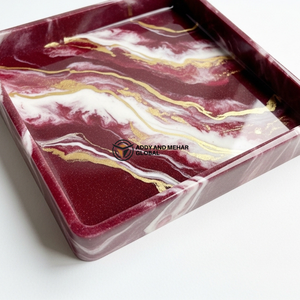 Luxury Burgundy <b>Marble</b> Resin <b>Square</b> Tray – Handmade Glossy Decorative Serving Tray with Gold Vein Detail | Modern <b>Coffee</b> <b>Table</b> - Product Image 5