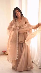 Conjunto de Top de Organza con Bordado de Diseñador, Pantalones Plazzo y Dupatta para Mujer - Product Image 2