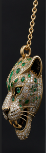 Gold Plated Leopard Head Pendant Necklace <b>Crystal</b> and Green Stone <b>Animal</b> Chain Necklace for Party Dating Wear - Product Image 2