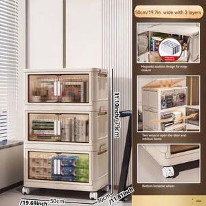 Armadio Pieghevole Laterale da 50 cm con 3 Ripiani e Contenitori in Plastica Pieghevoli da 30 cm con Porta Magnetica - Product Image 2