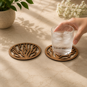 Abstract Bubble Pattern Laser Cut Solid Wood <b>Square</b> Coaster Handcrafted Heat Resistant 6mm Thick Modern Drink Mat <b>Table</b> - Product Image 6