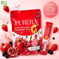 Poudre de Collagène Gluta 300000mg Fraise Vitamine C Éclaircissant Raffermissant pour la Peau Boisson en Poudre au Collagène