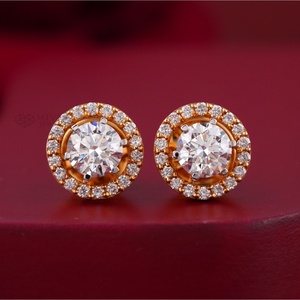 14K Yellow Gold Round Halo Lab Grown Diamond Stud <b>Earrings</b>-1.58 CT VVS1 Clarity Screw Shape - Product Image 1