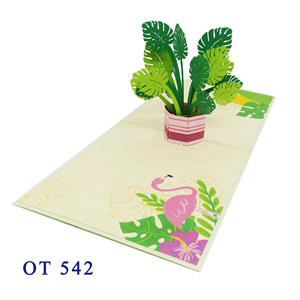 Tarjeta Pop-up Hecha a Mano con Hojas Tropicales, Diseño Floral, Origen Hanói, para Bodas y Otras Ocasiones, Diseño Personalizado - Product Image 3