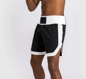 Shorts de boxe noirs pour hommes avec ceinture et bordure blanches, coupe régulière, respirants, en polyester, vêtements d'arts martiaux pour adultes - Product Image 3