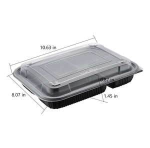 PP Plastic 4 Compartment Lunch Box,Black colour <b>Microwave</b> Safe Bento Container Heatable Food Storage Tray with <b>Lid</b> - Product Image 1