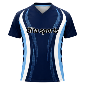 Navy Blue White Sublimated Volleyball Jersey Short Sleeve Sports Shirt Team Athletic Wear Match Training Competition Apparel - Product Image 1