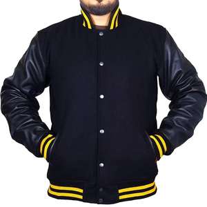 Dark Varsity <b>Jacket</b> Grey Sleeves <b>Men</b> Unisex <b>Baseball</b> Style Zipper Waterproof Knitted Custom Logo Option Casual Warm - Product Image 4