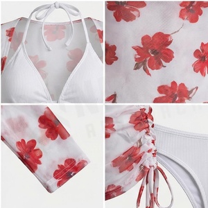 Ensemble tankini 2 pièces à imprimé floral pour femme avec col halter croisé et détail à nouer sur le côté - Product Image 6