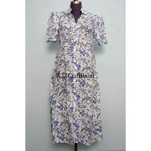 Indian Eco-Friendly Cotton Floral Hand Block Print Handmade V-neck Summer Washable Dress Women Vintage Boho Beach ankle-Length - Product Image 3