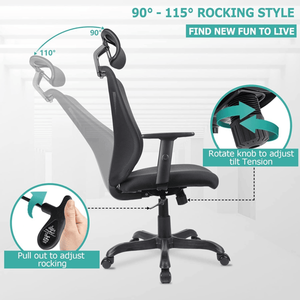 Sedia da Ufficio Regolabile in Rete con Poggiatesta e Braccioli, Girevole e con Vano Portaoggetti per Casa, Lavoro e Gaming - Product Image 3
