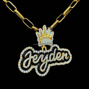Collar con placa de letras CZ de Hip Hop, colgante de aceite esmaltado de Color negro para hombres y mujeres, joyería de rapero con nombre personalizado CZ - Product Image 4