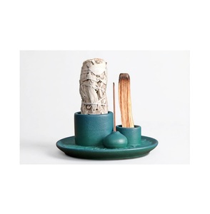 Quemador de Incienso Moderno Wabi Sabi, Plato de Cerámica Mate Color Verde Azulado para Ahumado, Recolector de Ceniza, Soporte Multifunción para Palo Santo, Set de Bandeja para Altar - Product Image 4