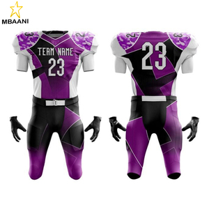 Uniformes de Fútbol Americano Personalizados, Conjunto de Jersey y Pantalones Sublimados, Cuello en V, Manga Corta, Ajustado, Absorbe la Humedad, Morado y Negro para Hombre - Product Image 1