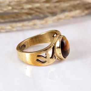 Boho Retro Brass Gold Tiger Eye 14K Gold Plated Bezel Setting <b>Ring</b> Antique Finish Handmade Signet <b>Statement</b> <b>Ring</b> Unisex - Product Image 2