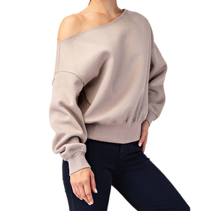 Sweat-shirt en coton oversize à col large et épaules dénudées pour femme, imprimé avec logo personnalisé, streetwear, pull à manches longues, OEM - Product Image 1