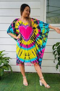 Women's Plus Size Maxi Casual Dress Tie-Dye <b>Kaftan</b> Swimwear Cover <b>Summer</b> Beach Boho Abaya Slit Design Hand Tassel V-neck Natural - Product Image 6